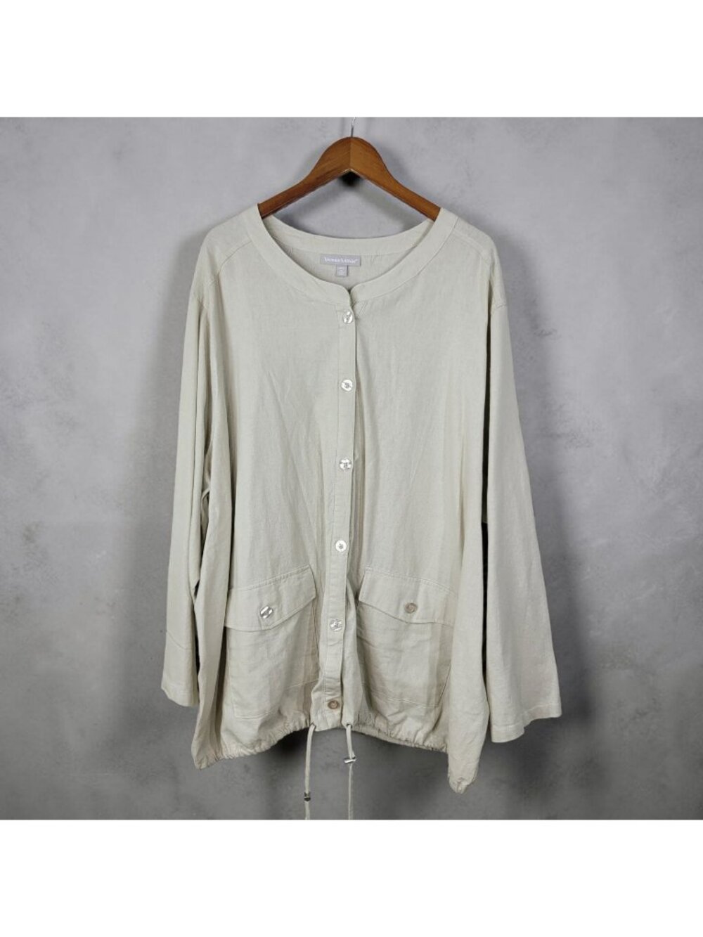 NEW Woman Within Linen Button Up Shirt Jacket Plus 3X 30/32 tan Oatmeal Boho